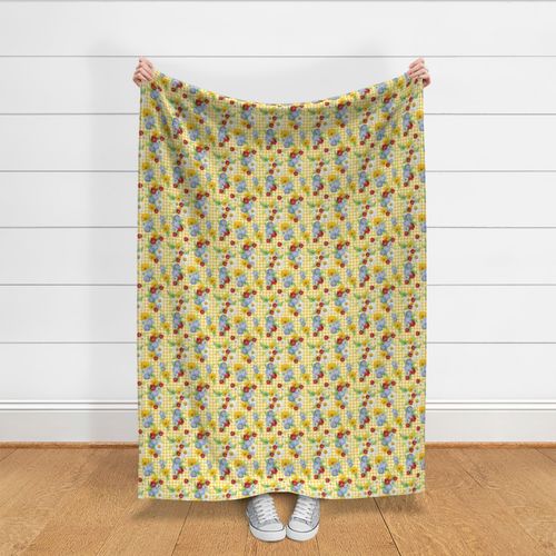 Yellow Gingham Floral Fabric | Spoonflower