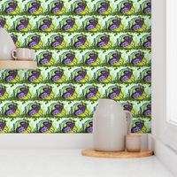 Small - Fantastical Quail on Nest in Purple and Vivid Lime