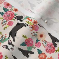 bull terrier floral fabric- cute dogs and florals design -cream
