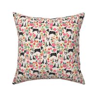 bull terrier floral fabric- cute dogs and florals design -cream