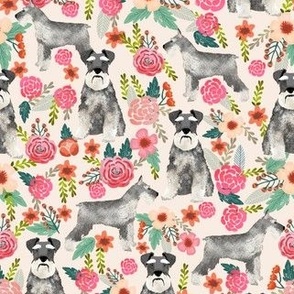 schnauzer floral fabric- cute dogs and florals design -cream