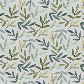 Blue and Green Leaves on Gray