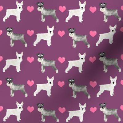 schnauzer love fabric white and grey schnauzers dog love fabric - purple
