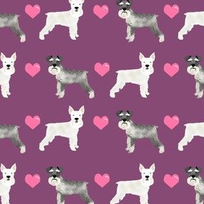 schnauzer love fabric white and grey schnauzers dog love fabric - purple