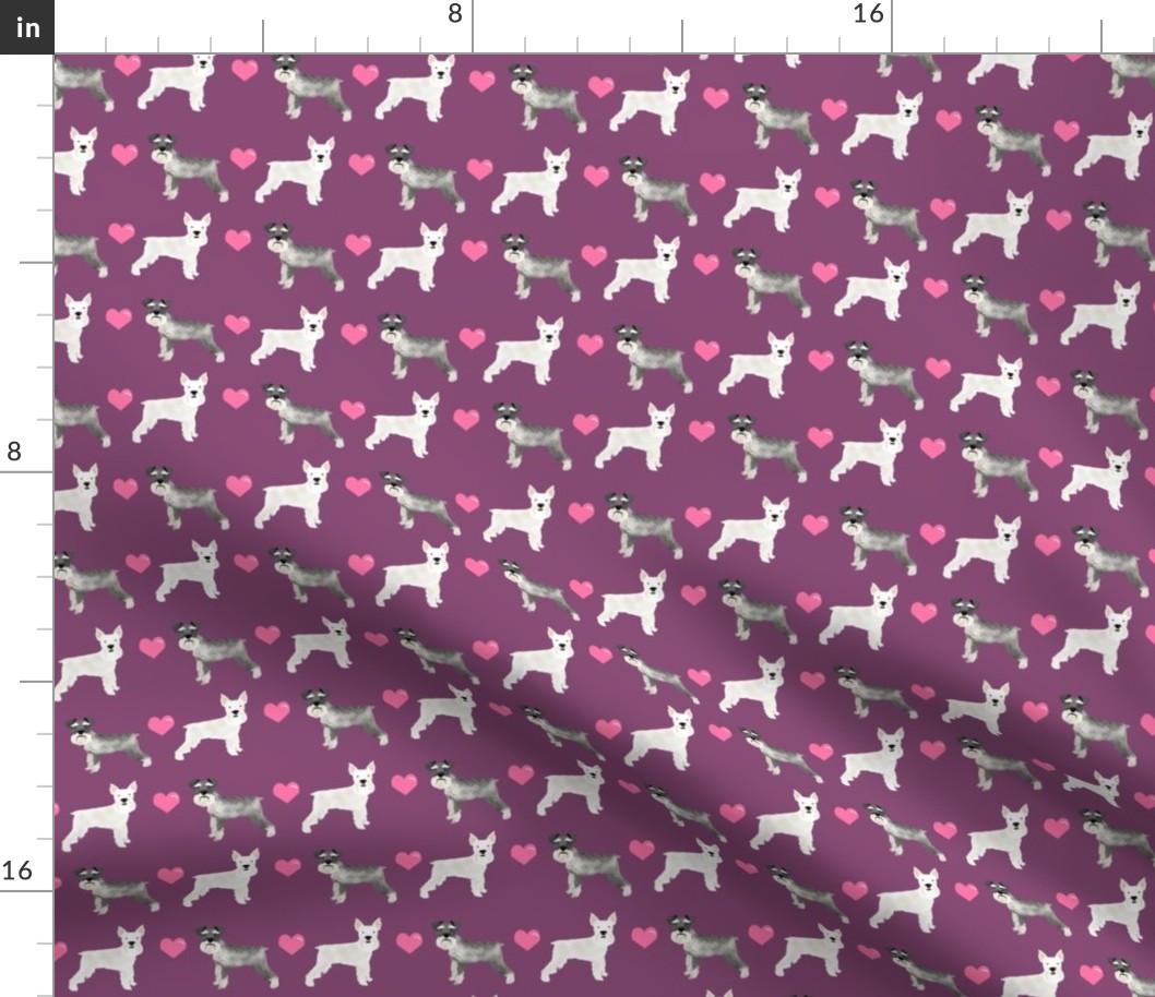 schnauzer love fabric white and grey schnauzers dog love fabric - purple