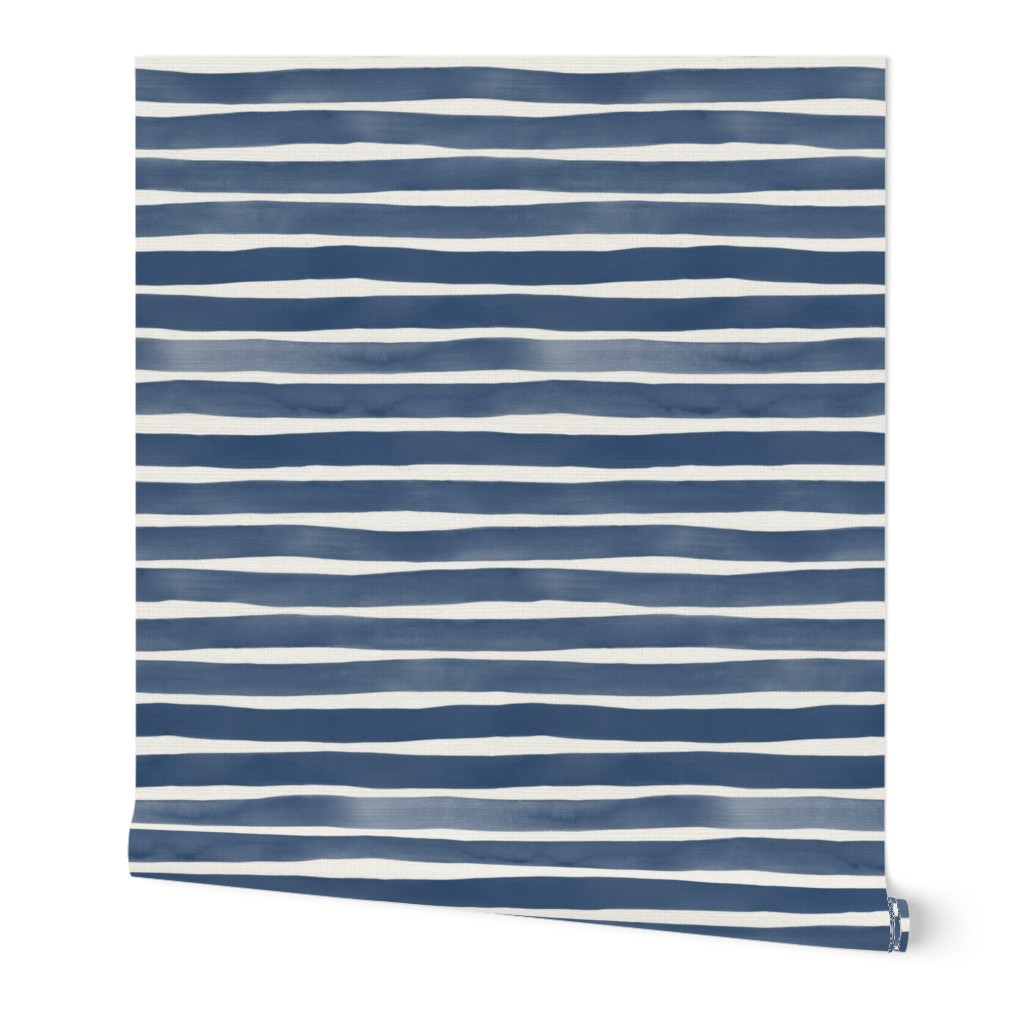 Watercolor Stripes M+M Navy Blue by Friztin