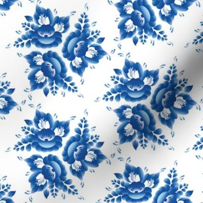 Vintage shabby Chic pattern with blue flowers and leaves.