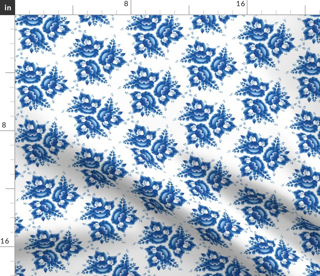 Vintage shabby Chic pattern with blue flowers and leaves.