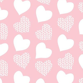 Wool hearts // pastel pink background white hearts