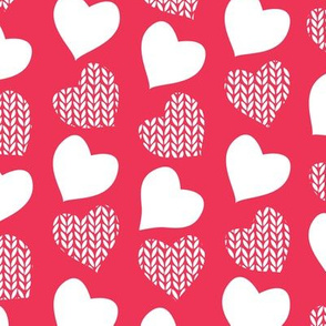 Wool hearts // red background white hearts