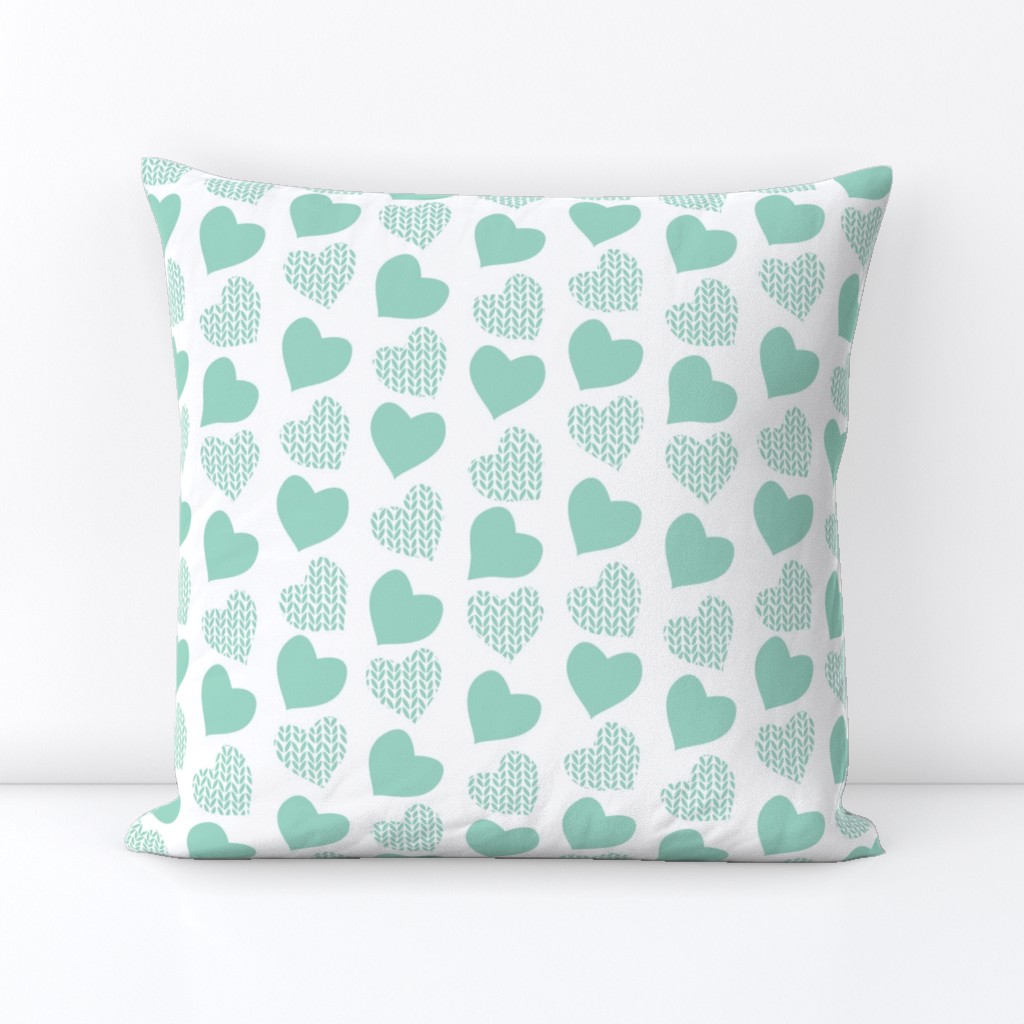 Wool hearts // white background mint hearts