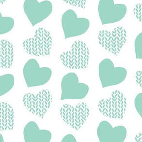 Wool hearts // white background mint hearts