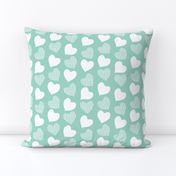 Wool hearts // mint background white hearts