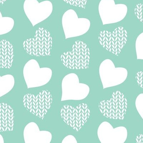 Wool hearts // mint background white hearts