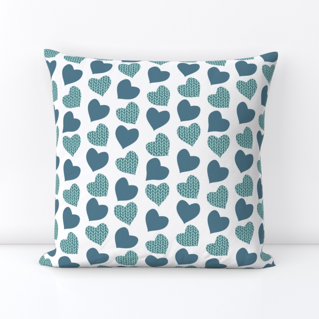 Wool hearts // white background mint & turquoise hearts