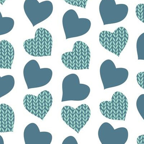 Wool hearts // white background mint & turquoise hearts