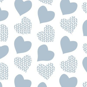 Wool hearts // white background blue grey hearts