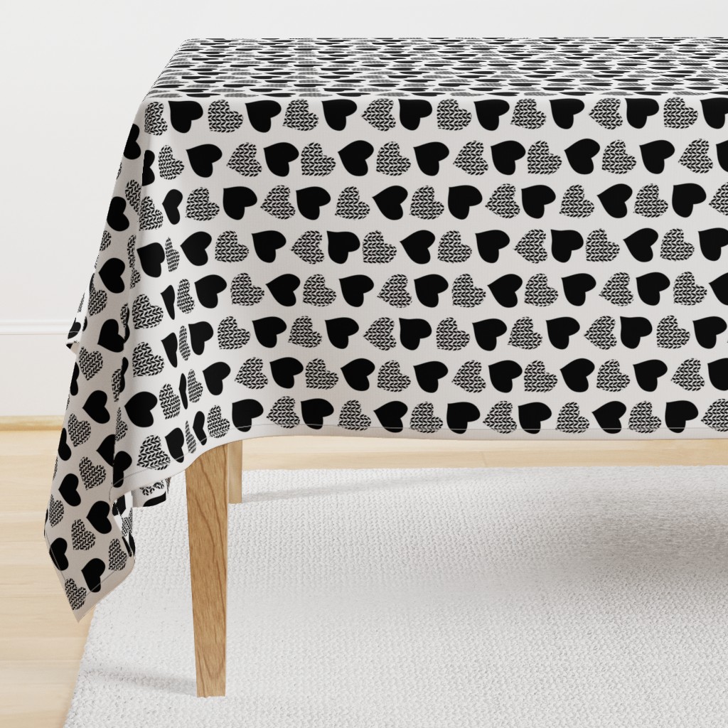 Wool hearts // white background black hearts