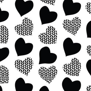 Wool hearts // white background black hearts