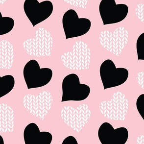 Wool hearts // pastel pink background black & white hearts