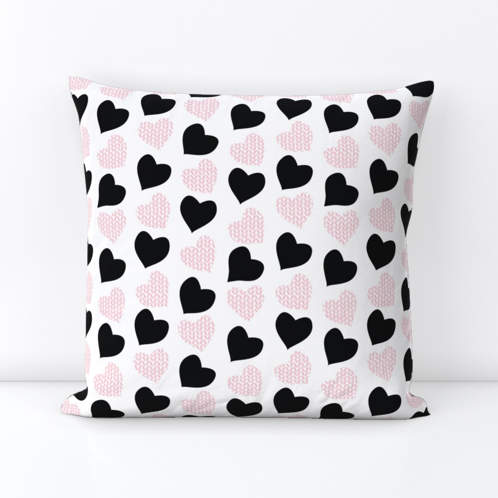 Wool hearts // white background black & pastel pink hearts