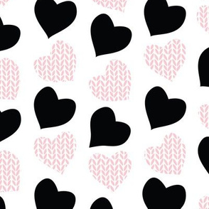 Wool hearts // white background black & pastel pink hearts