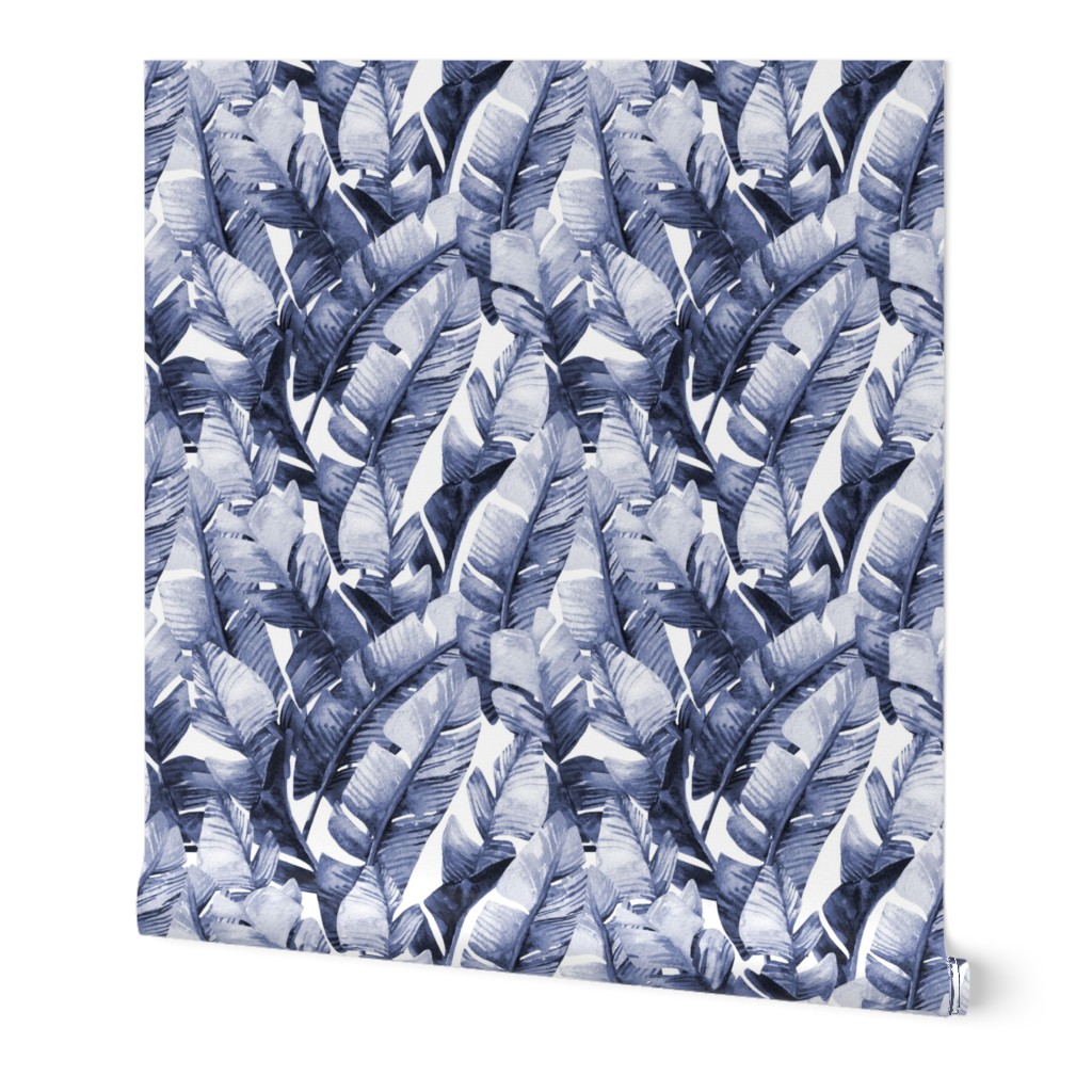 8" Tropical Banana Leaves // Denim Blue