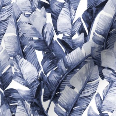 8" Tropical Banana Leaves // Denim Blue