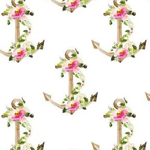 4" Pink and Green Floral Anchor / White