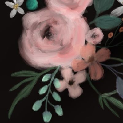 Secret Garden / Midnight / floral flowers / black blush pink emerald