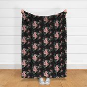 Secret Garden / Midnight / floral flowers / black blush pink emerald