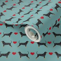 coonhound love hearts dog breed fabric turquoise