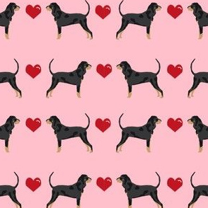 coonhound love hearts dog breed fabric pink