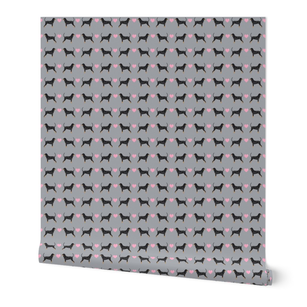 coonhound love hearts dog breed fabric grey