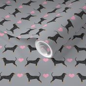 coonhound love hearts dog breed fabric grey