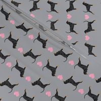 coonhound love hearts dog breed fabric grey