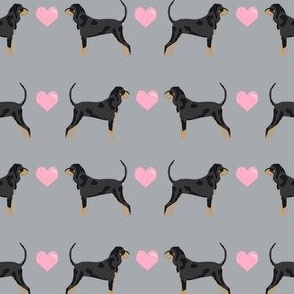 coonhound love hearts dog breed fabric grey