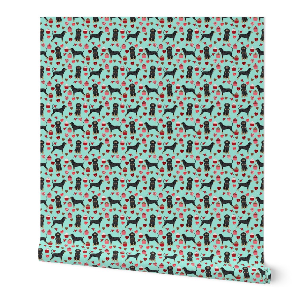 coonhound valentines love hearts cupcakes dog fabric turquoise