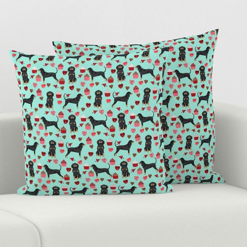 coonhound valentines love hearts cupcakes dog fabric turquoise