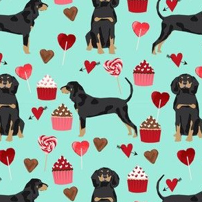 coonhound valentines love hearts cupcakes dog fabric turquoise
