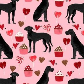 great dane black coat valentines love cupcakes hearts pink