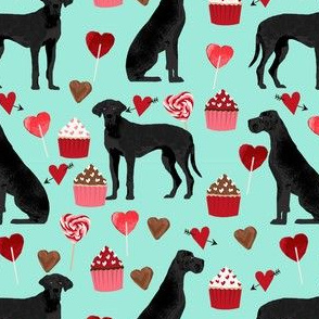 great dane black coat valentines love cupcakes hearts turquoise