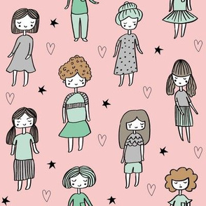 girls // people little girls fabric faces pink