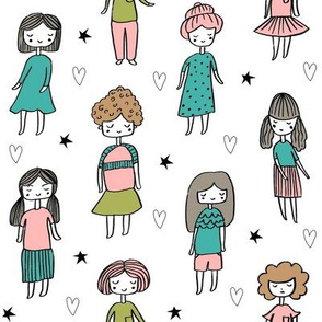 girls // people little girls fabric faces white turquoise