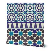 Alhambra Tessellations - Turquoise, Violet and grey on white