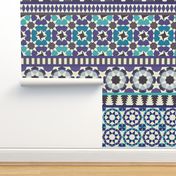 Alhambra Tessellations - Turquoise, Violet and grey on white