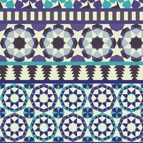 Alhambra Tessellations - Turquoise, Violet and grey on white