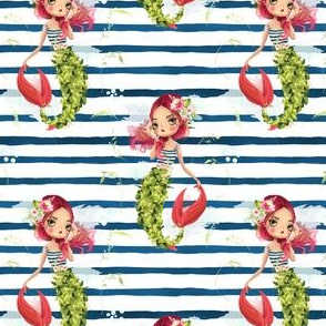 4" Pink Hair Mermaid / Stripes