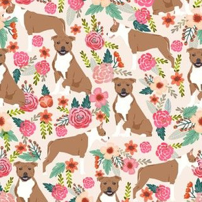 staffordshire terrier florals fabric - tan dogs - cream