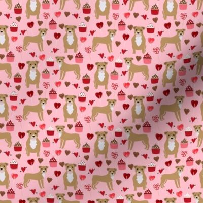 pitbull valentines fabric - fawn/tan pitty with valentines love design - pink (small)